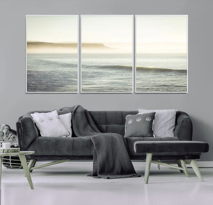 Canvas of a misty ocean scene with coastal cliffs and soft neutral tones, ideal for Scandinavian coastal or minimalist nature-inspired home decor.