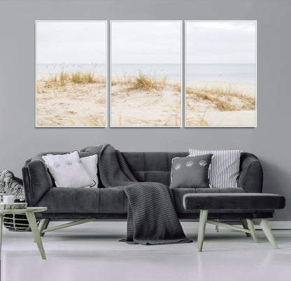 Canvas of soft beach dunes and coastal grasses in neutral tones, perfect for Scandinavian coastal or minimalist nature-inspired home decor.   2/2