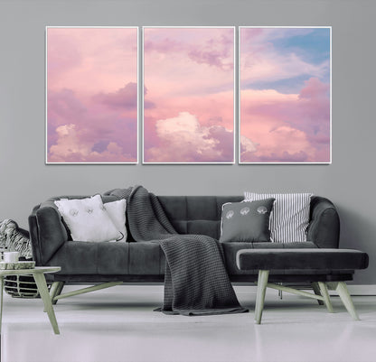 Soft pastel-colored clouds in shades of pink, purple, and blue, creating a dreamy and serene sky perfect for a calming decor touch.