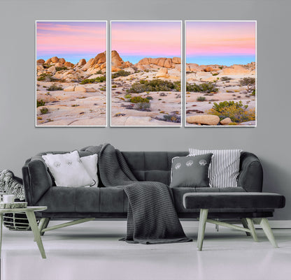 A breathtaking desert landscape featuring rugged rock formations under a vibrant pastel sunset sky, capturing the warmth and serenity of a Southwestern wilderness.