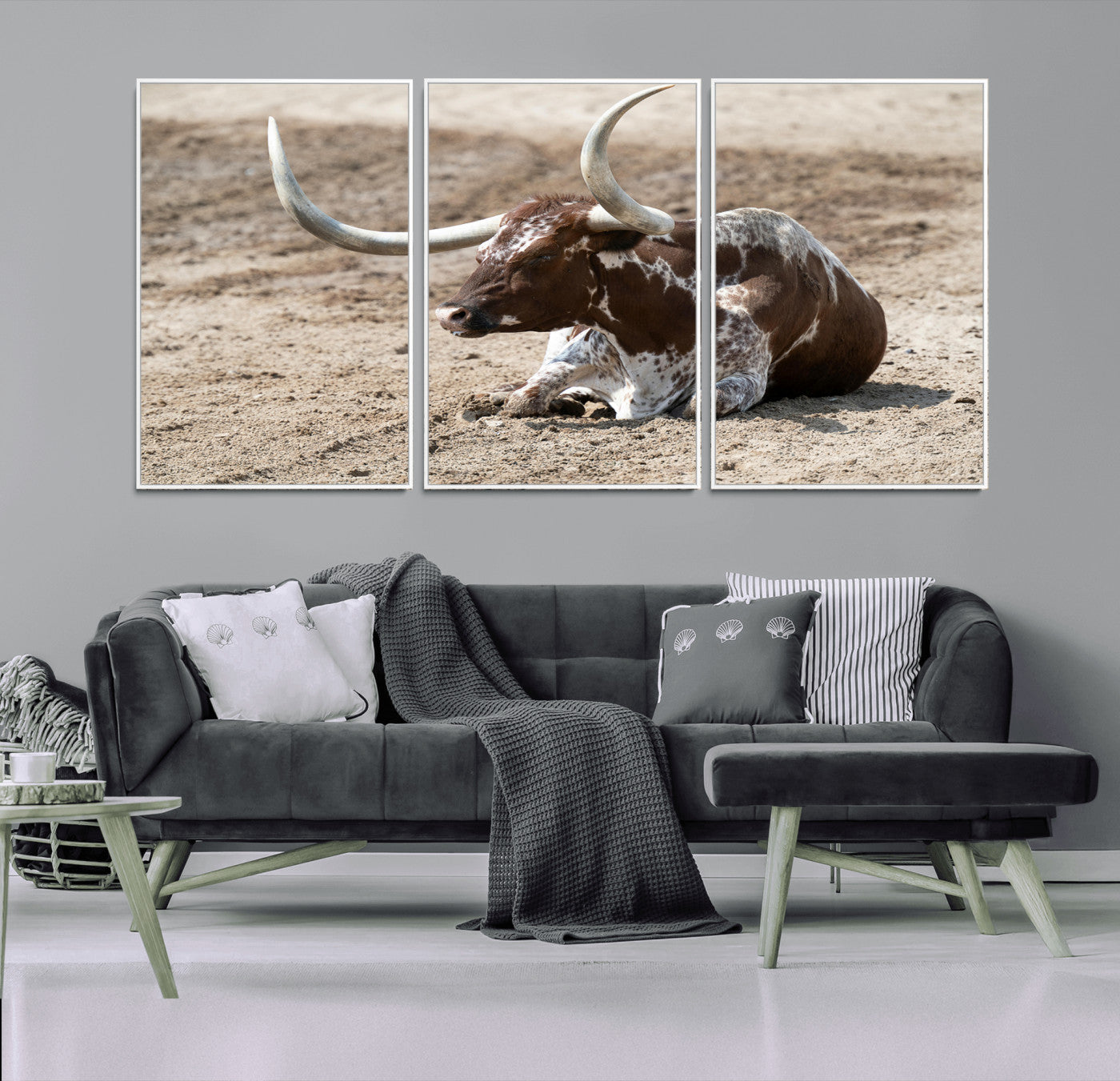 Texas Longhorn Wall Art Canvas Print, Framed Country Living Art Picture Print, Farmhouse Aesthetic Perfect Western Rustic Decor Artwork