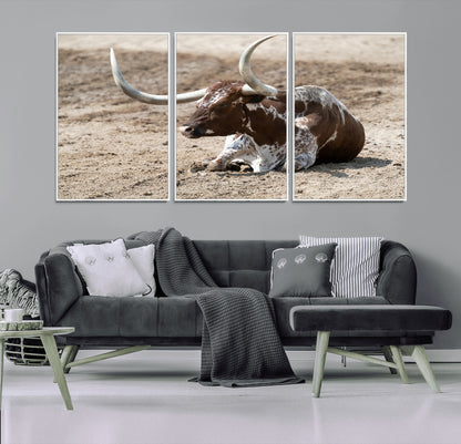 Texas Longhorn Wall Art Canvas Print, Framed Country Living Art Picture Print, Farmhouse Aesthetic Perfect Western Rustic Decor Artwork