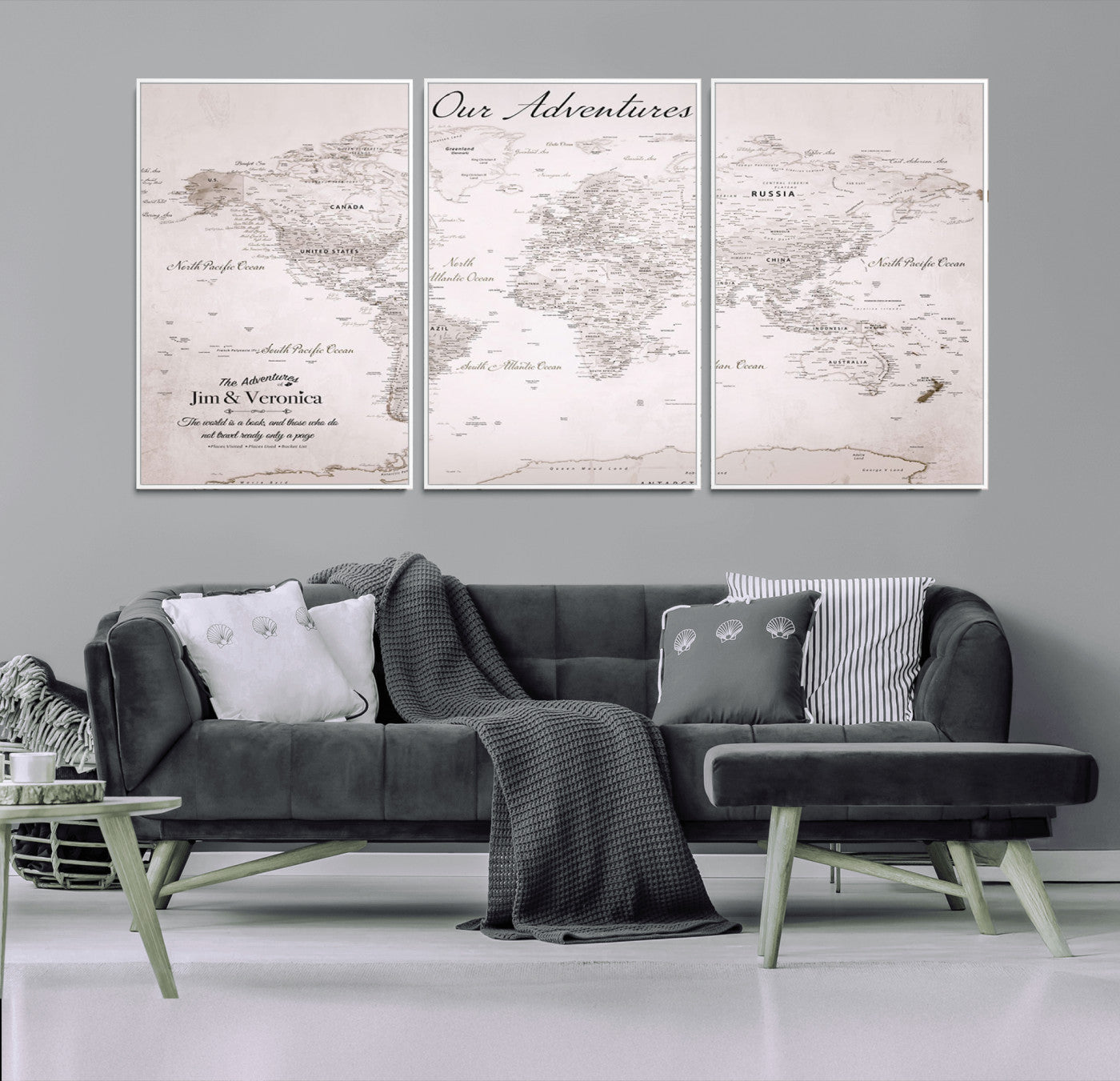 Customize Push Pin World Map Wall Canvas Print – Personalized Travel Map with Foam Pins – Framed Custom Quotie Canvas for Home Office Decor