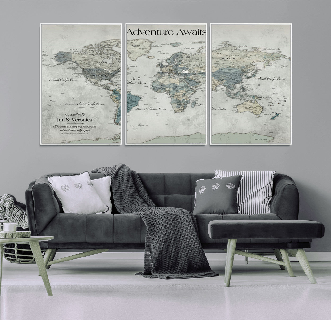 Customize Push Pin World Map Wall Canvas Print – Personalized Travel Tracker with Pins – Framed Custom Quotie Canvas for Home Office Decor
