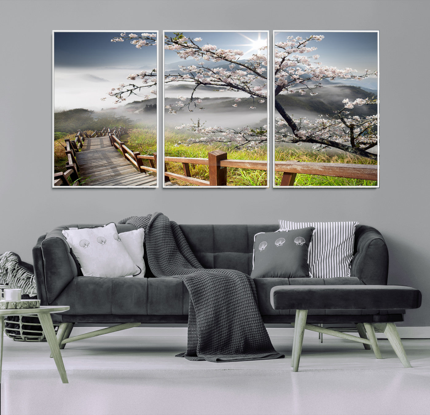 Sakura Cherry Blossom Pathway Canvas Wall Art – Tranquil Walk Through Blossoming Nature – Ready to Hang