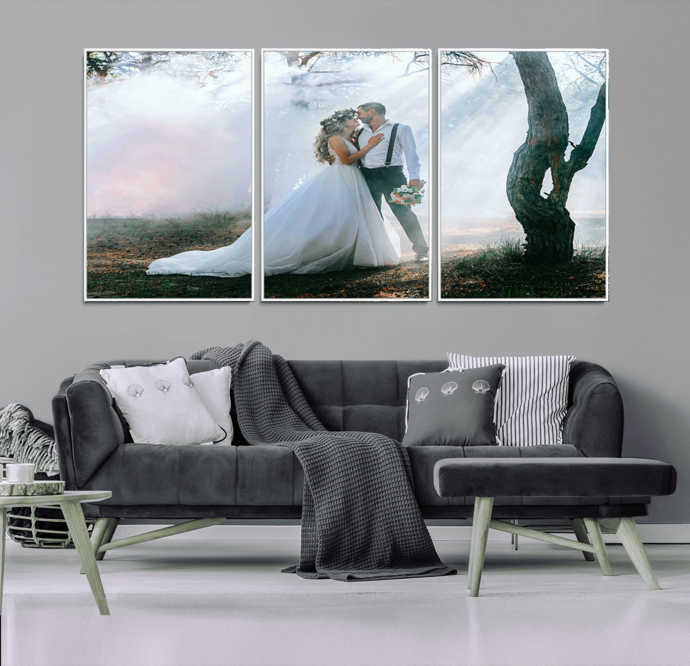MGV-FC-60X30-3P - Forest Wedding Wall Art – Romantic Bride and Groom Canvas Print, Enchanted Woodland Photography Decor for Bedroom, Living Room, or Wedding Gift