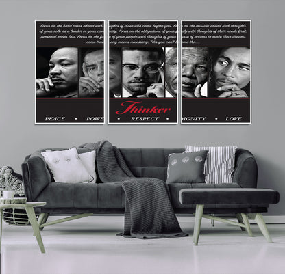 Monochrome canvas of iconic Black leaders with a powerful quote, perfect for modern spaces with a cultural or motivational theme.