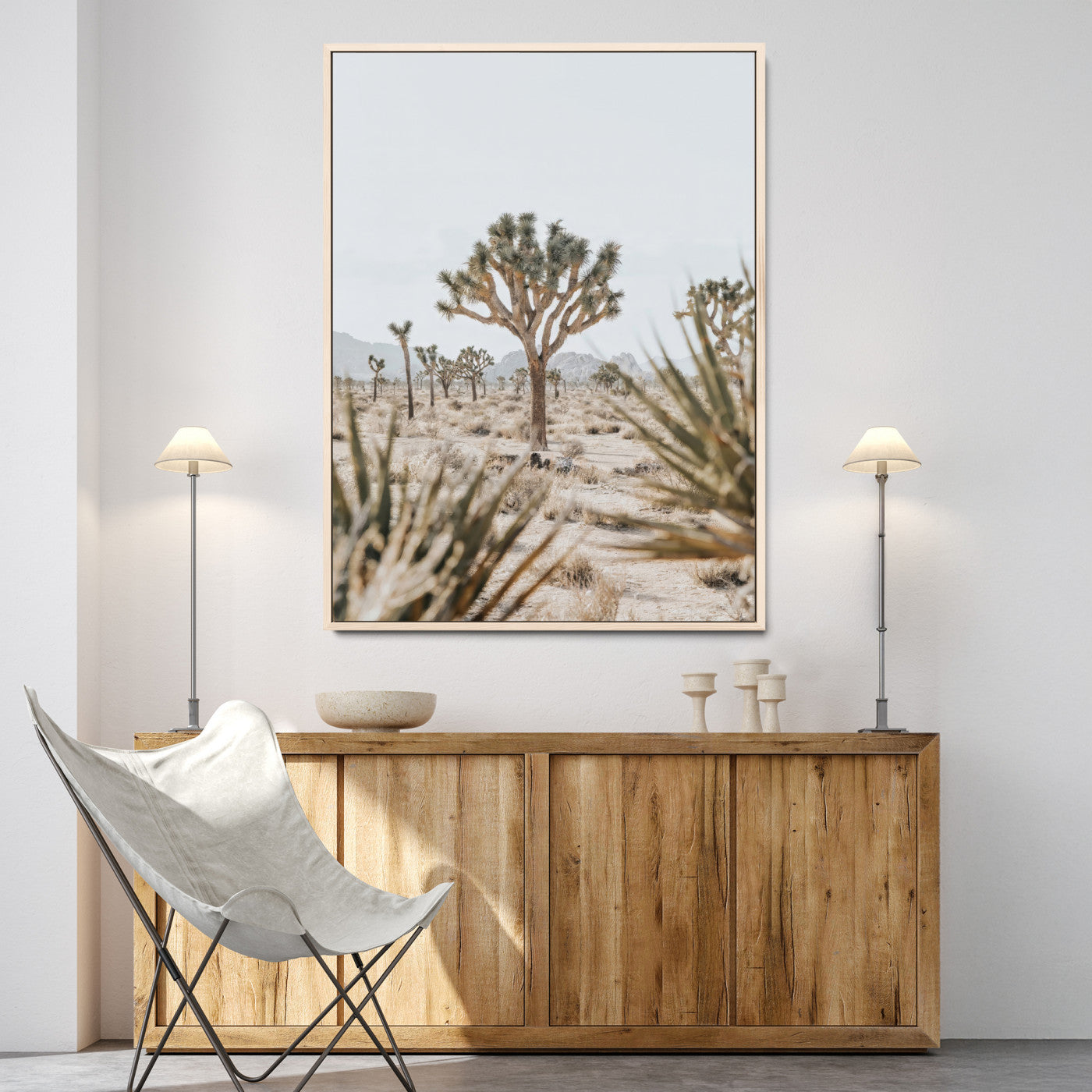Wall art of a Joshua Tree in soft neutral tones, perfect for desert-inspired or Southwestern minimalist home decor.