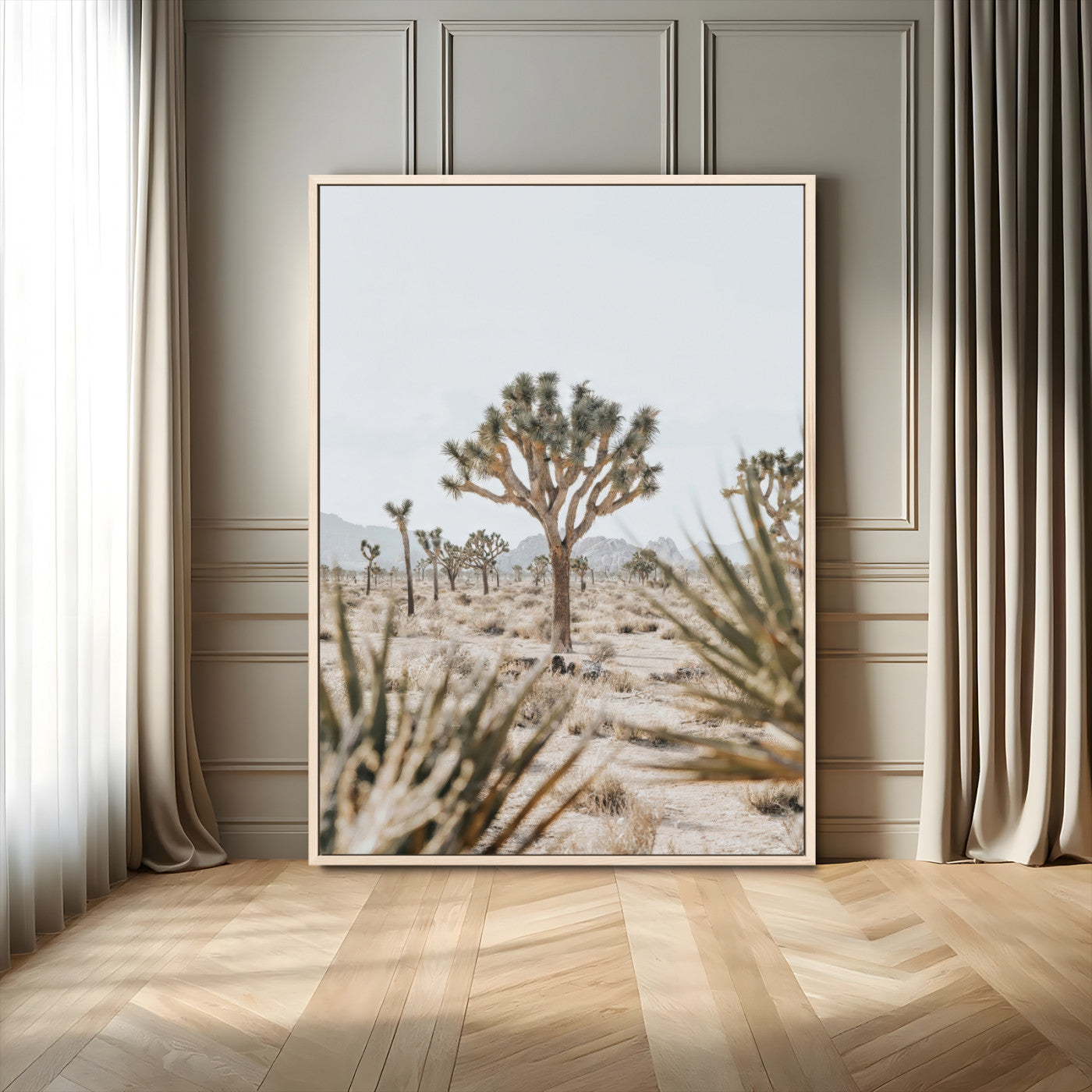 Wall art of a Joshua Tree in soft neutral tones, perfect for desert-inspired or Southwestern minimalist home decor.