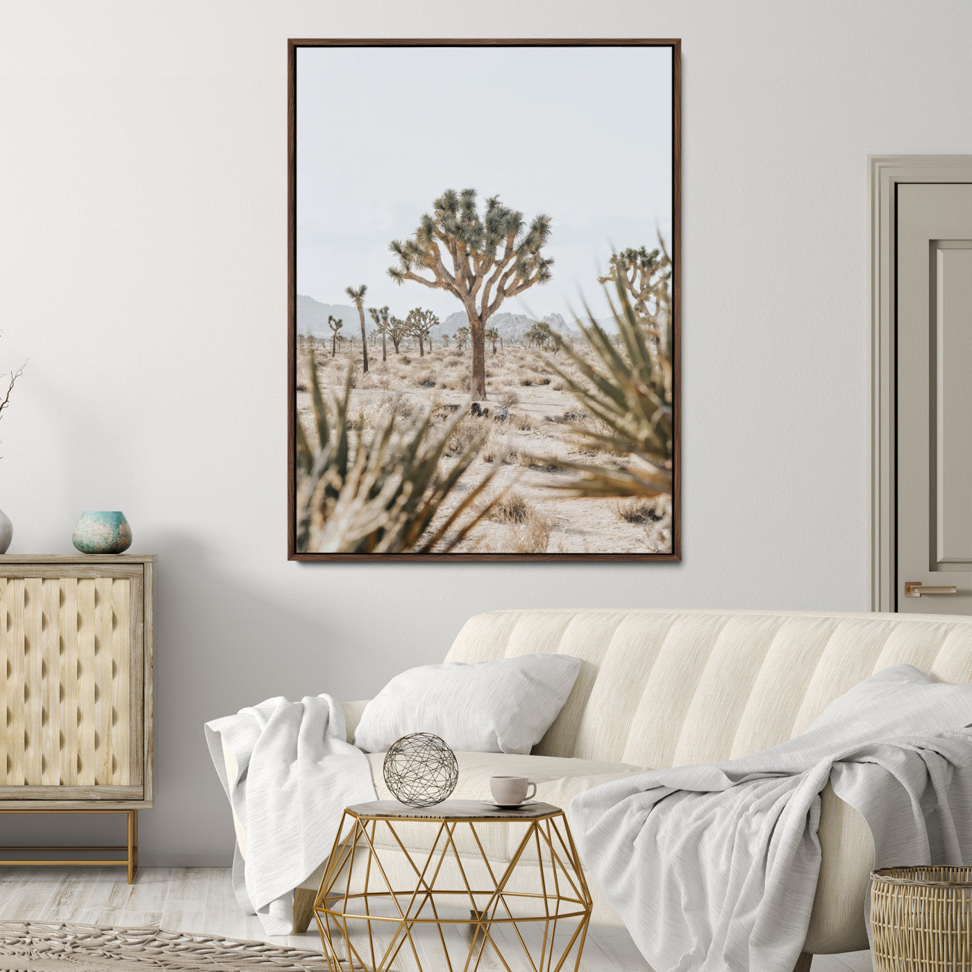 Wall art of a Joshua Tree in soft neutral tones, perfect for desert-inspired or Southwestern minimalist home decor.