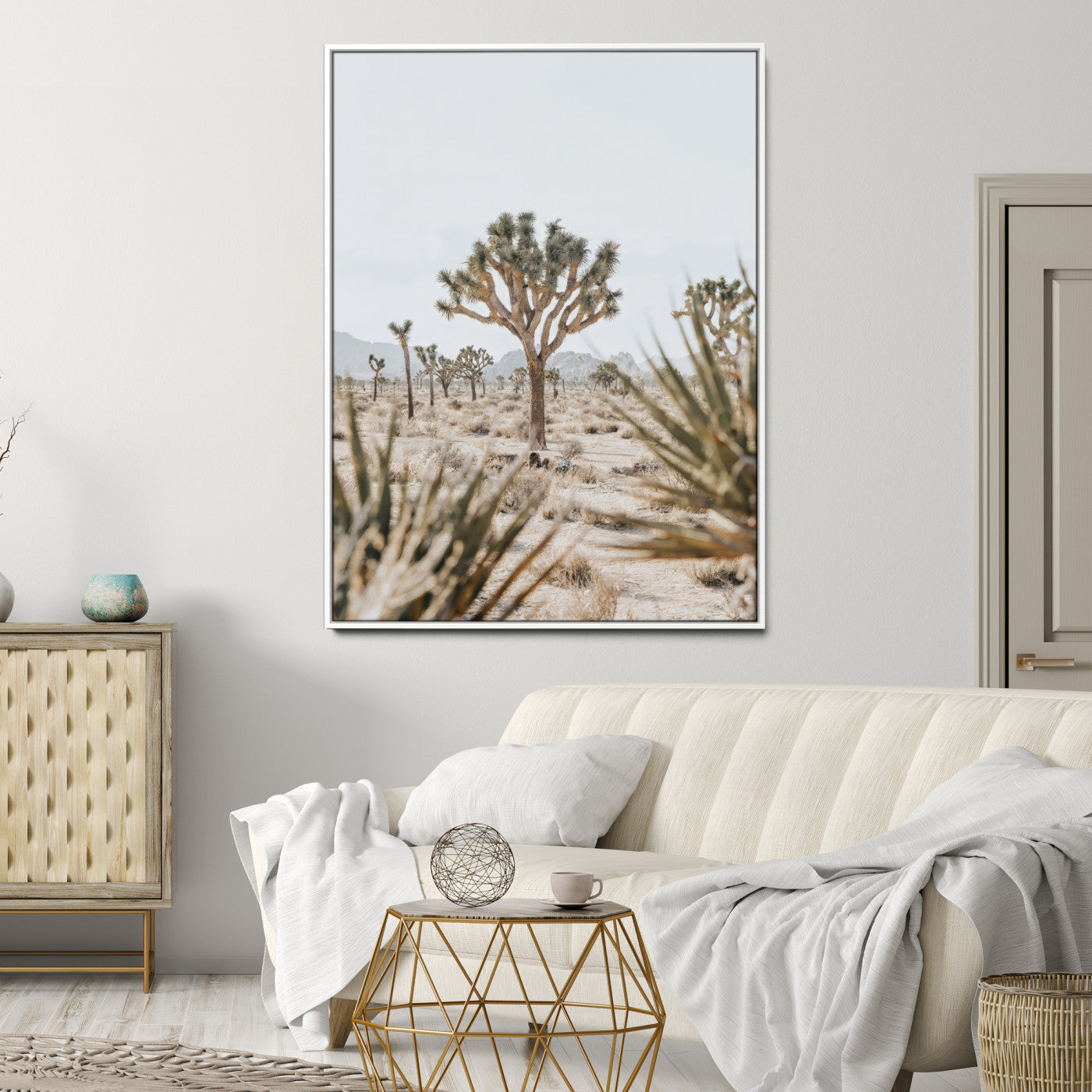 Wall art of a Joshua Tree in soft neutral tones, perfect for desert-inspired or Southwestern minimalist home decor.