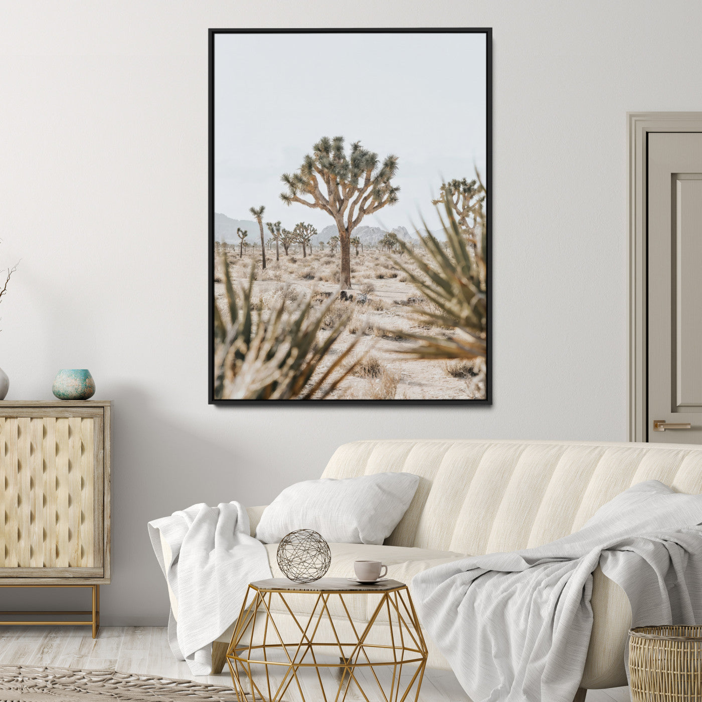 Wall art of a Joshua Tree in soft neutral tones, perfect for desert-inspired or Southwestern minimalist home decor.