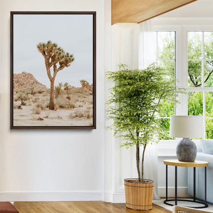 Canvas of a Joshua Tree in neutral desert tones under soft light, ideal for southwestern minimalist or rustic nature-inspired home decor.