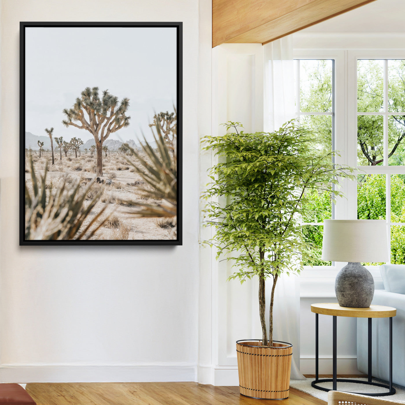 Wall art of a Joshua Tree in soft neutral tones, perfect for desert-inspired or Southwestern minimalist home decor.