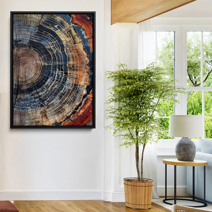 Close-up of a tree ring cross-section showing detailed growth rings in earthy tones, perfect for rustic or nature-inspired home decor.