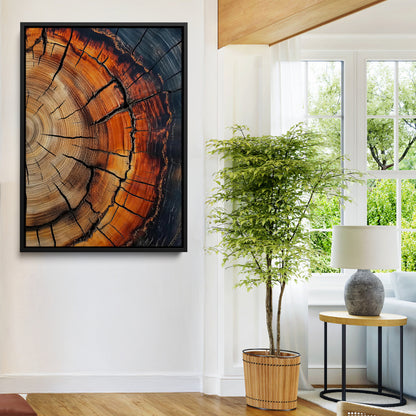 Close-up of tree rings with deep cracks and rich brown tones, highlighting natural texture and organic patterns, perfect for rustic wall art.
