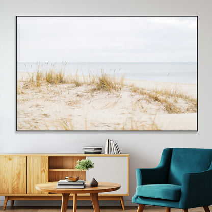Canvas of soft beach dunes and coastal grasses in neutral tones, perfect for Scandinavian coastal or minimalist nature-inspired home decor.   2/2