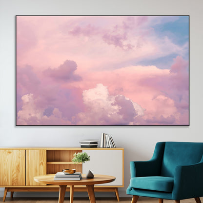 Soft pastel-colored clouds in shades of pink, purple, and blue, creating a dreamy and serene sky perfect for a calming decor touch.