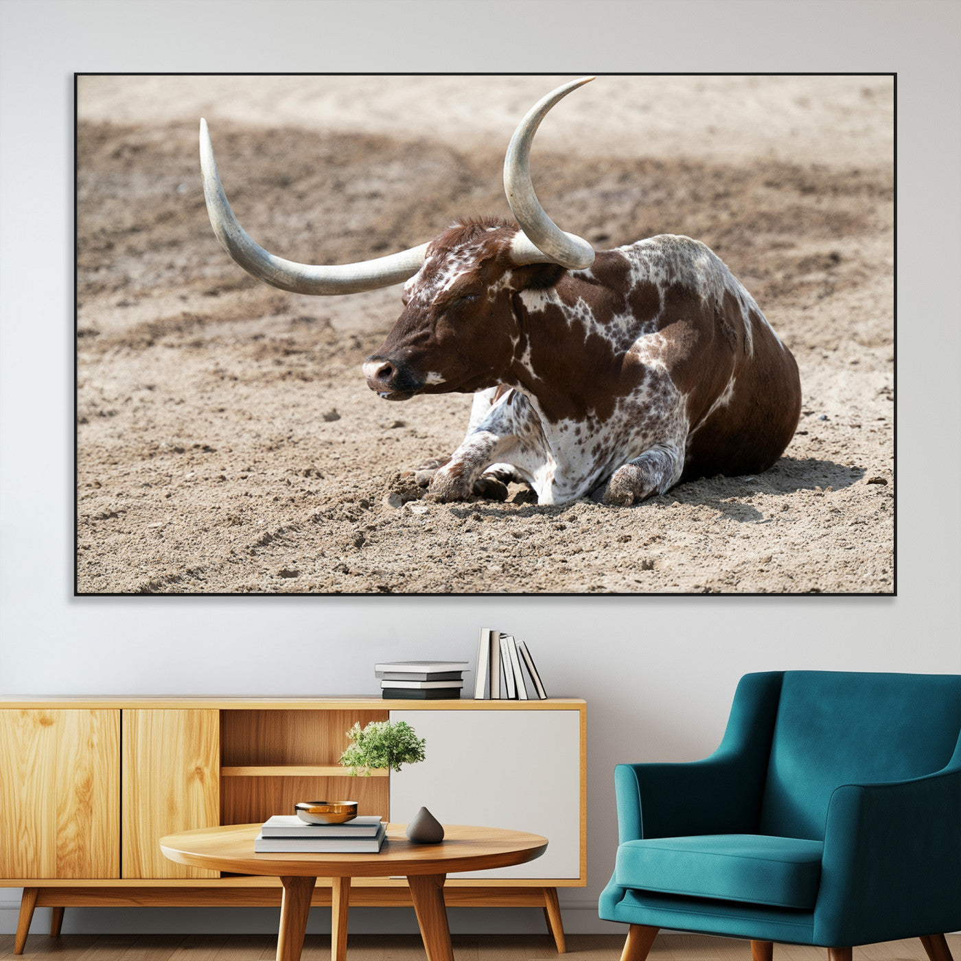Texas Longhorn Wall Art Canvas Print, Framed Country Living Art Picture Print, Farmhouse Aesthetic Perfect Western Rustic Decor Artwork