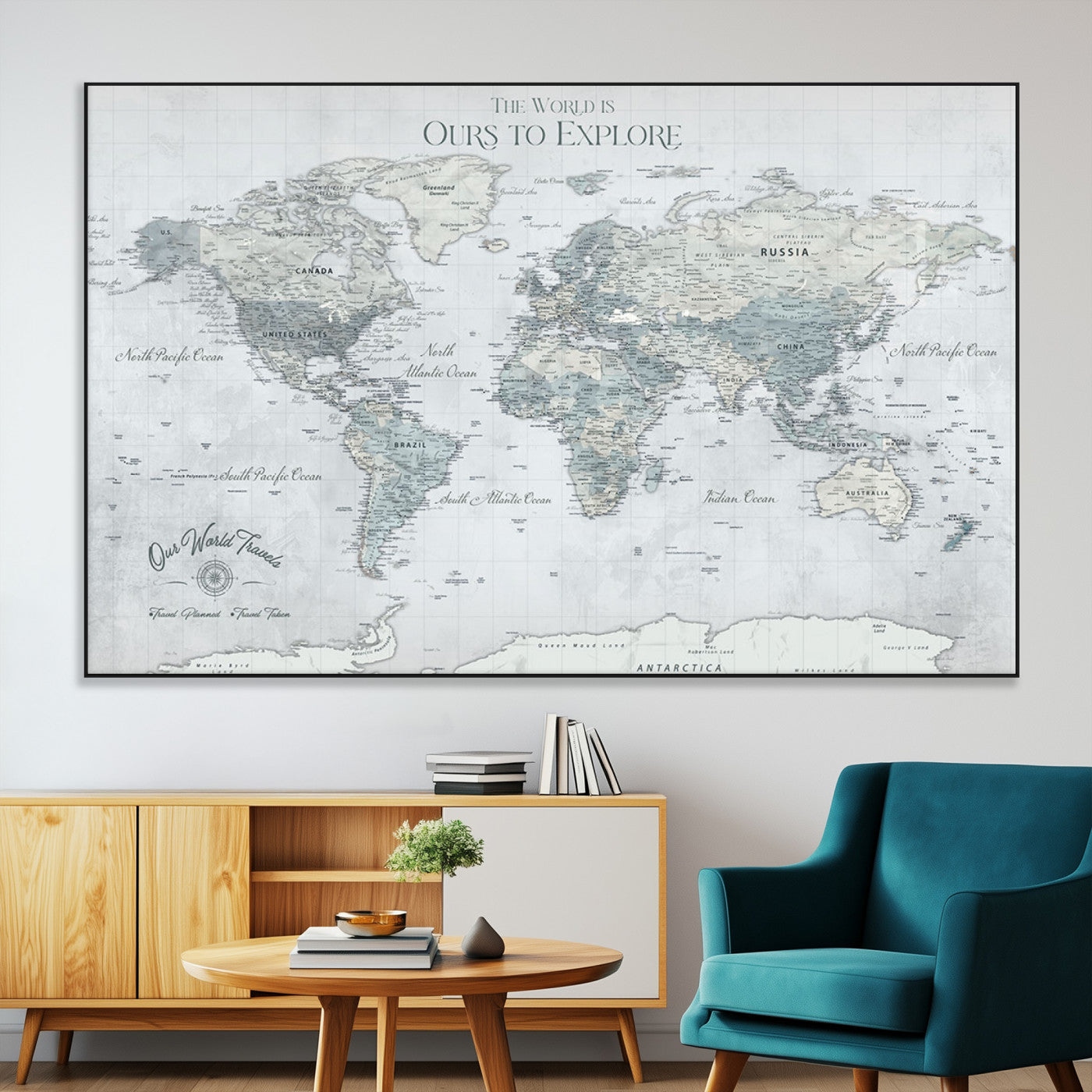 Custom Push Pin World Map Wall Canvas Print – Personalized Travel Tracker with Pins – Framed Custom Quotie Canvas for Home Office Decor