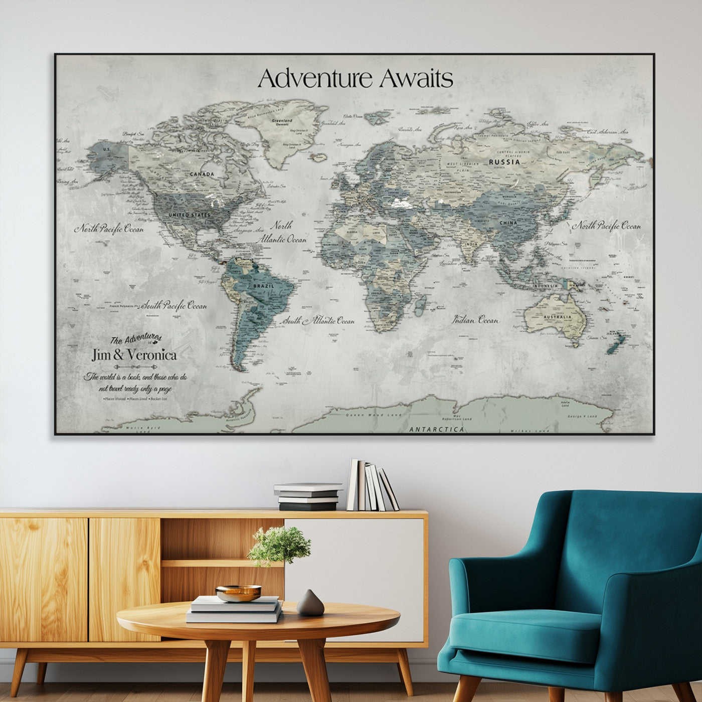 Customize Push Pin World Map Wall Canvas Print – Personalized Travel Tracker with Pins – Framed Custom Quotie Canvas for Home Office Decor