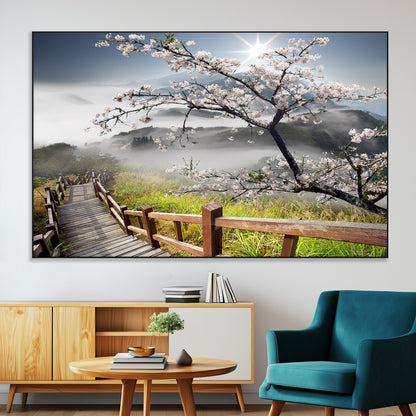 Sakura Cherry Blossom Pathway Canvas Wall Art – Tranquil Walk Through Blossoming Nature – Ready to Hang