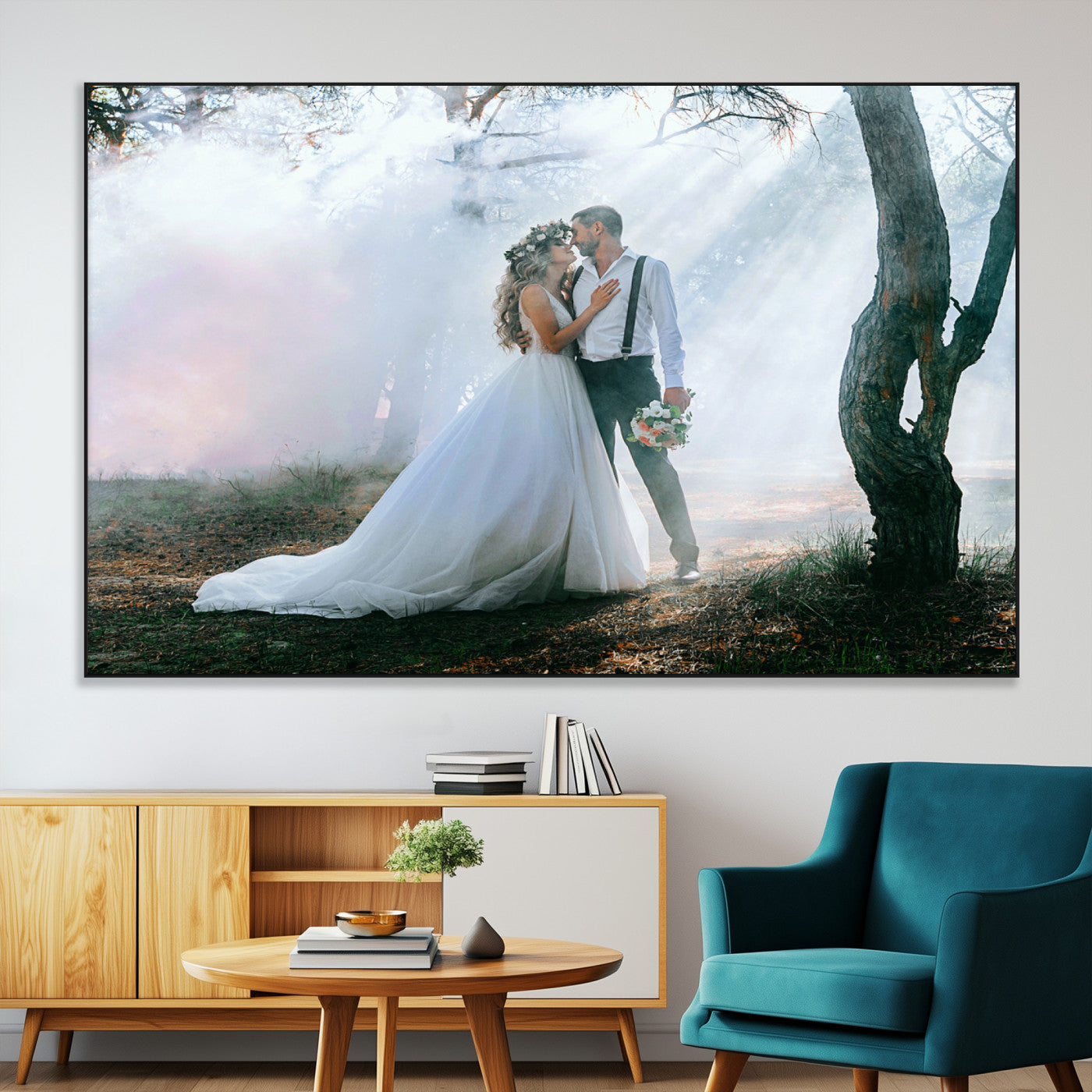 SEG-FC-51X34_Oversize - Forest Wedding Wall Art – Romantic Bride and Groom Canvas Print, Enchanted Woodland Photography Decor for Bedroom, Living Room, or Wedding Gift