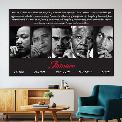 Monochrome canvas of iconic Black leaders with a powerful quote, perfect for modern spaces with a cultural or motivational theme.