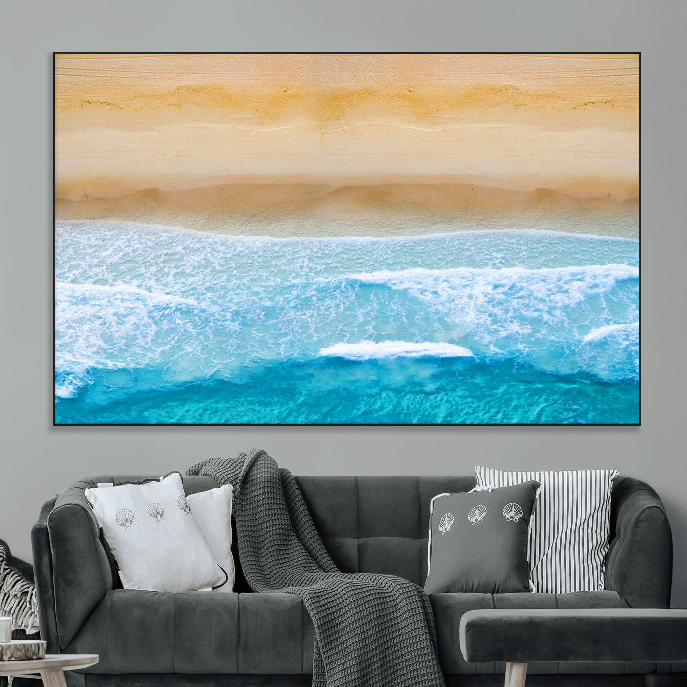-Aerial Beach Wall Art – Serene Ocean Waves & Sandy Shore Canvas Print, Coastal Home Decor for Living Room, Bedroom or Office