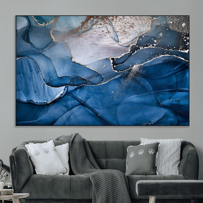 -Abstract Blue Gold Fluid Art Wall Decor – Modern Canvas Print, Elegant Home & Office Wall Art, Stylish Living Room or Bedroom Decoration