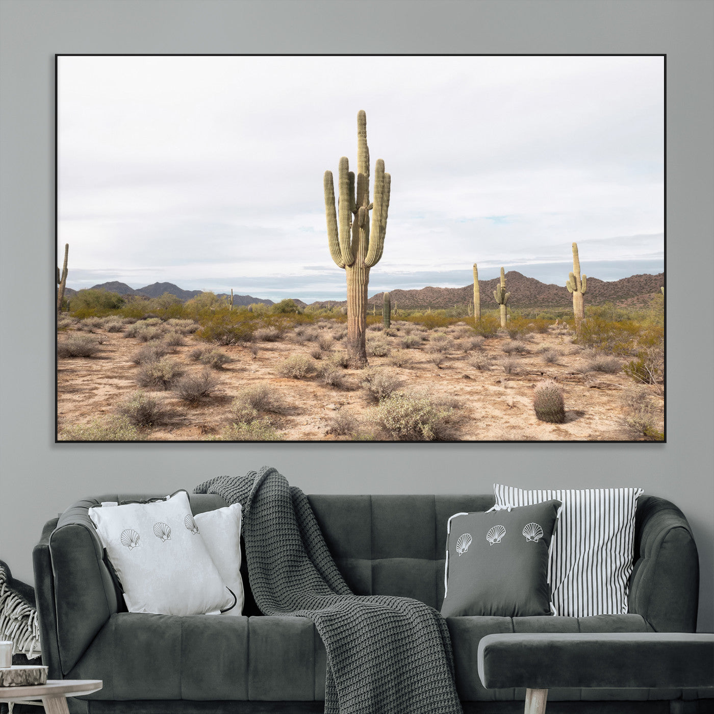 Canvas of a saguaro cactus in an earthy Sonoran desert landscape, ideal for Southwestern Boho or desert minimalism inspired home decor.   2/2