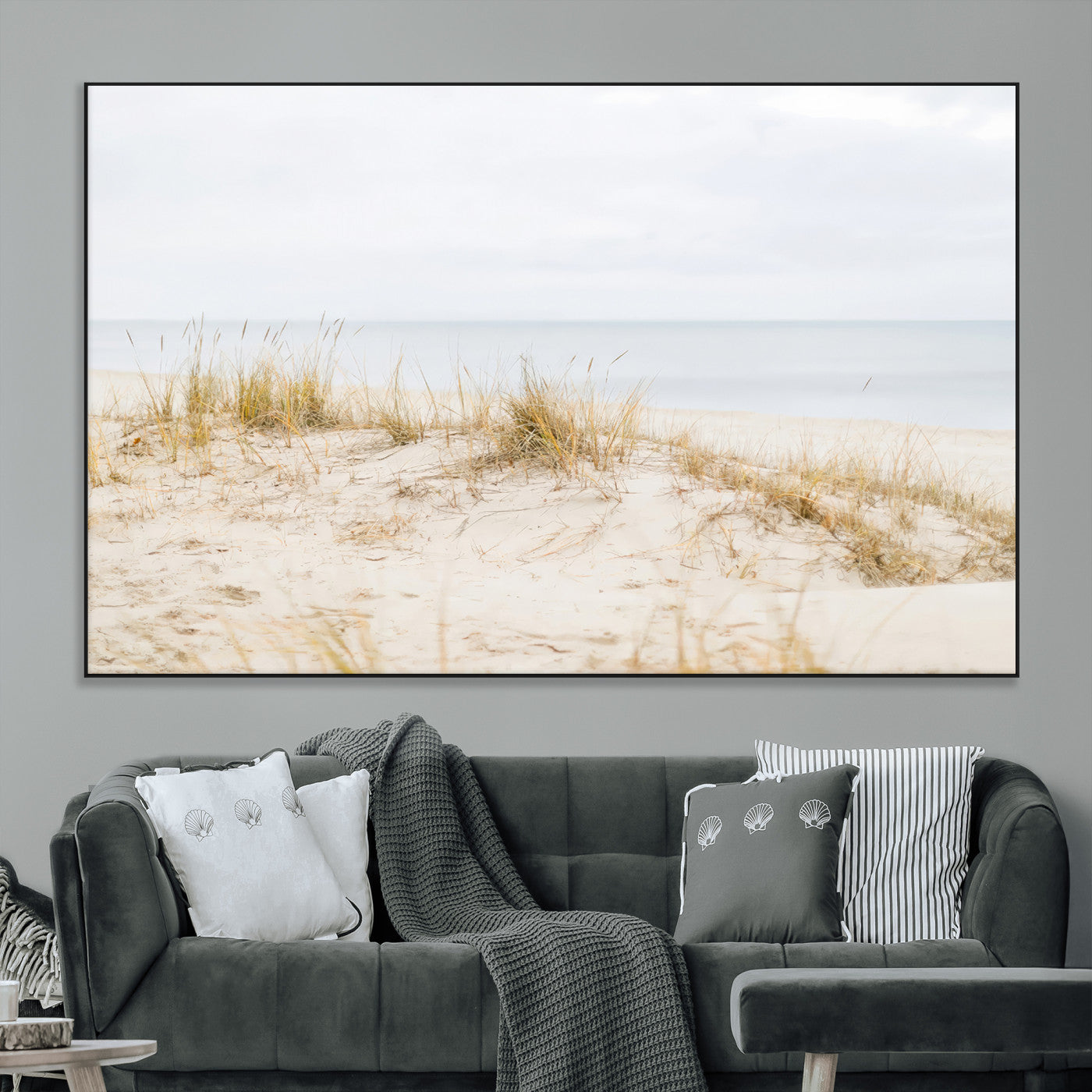 Canvas of soft beach dunes and coastal grasses in neutral tones, perfect for Scandinavian coastal or minimalist nature-inspired home decor.   2/2