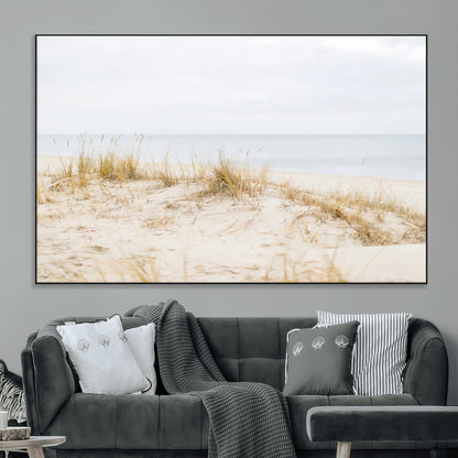Canvas of soft beach dunes and coastal grasses in neutral tones, perfect for Scandinavian coastal or minimalist nature-inspired home decor.   2/2