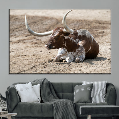 Texas Longhorn Wall Art Canvas Print, Framed Country Living Art Picture Print, Farmhouse Aesthetic Perfect Western Rustic Decor Artwork