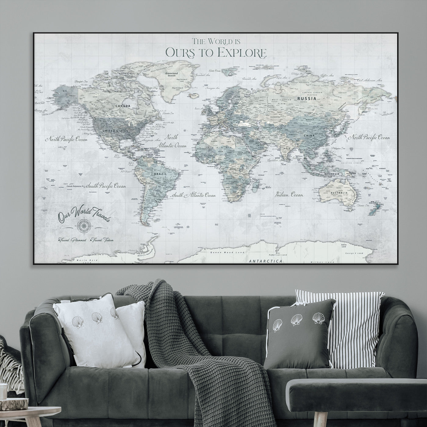 Custom Push Pin World Map Wall Canvas Print – Personalized Travel Tracker with Pins – Framed Custom Quotie Canvas for Home Office Decor