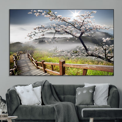 Sakura Cherry Blossom Pathway Canvas Wall Art – Tranquil Walk Through Blossoming Nature – Ready to Hang