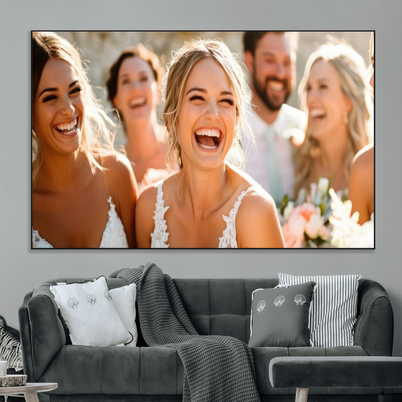 SEG-FC-51X34_Oversize - Joyful Wedding Wall Art – Laughing Bride and Bridesmaids Canvas Print, Romantic Celebration Photography Decor for Bedroom, Living Room, or Wedding Gift