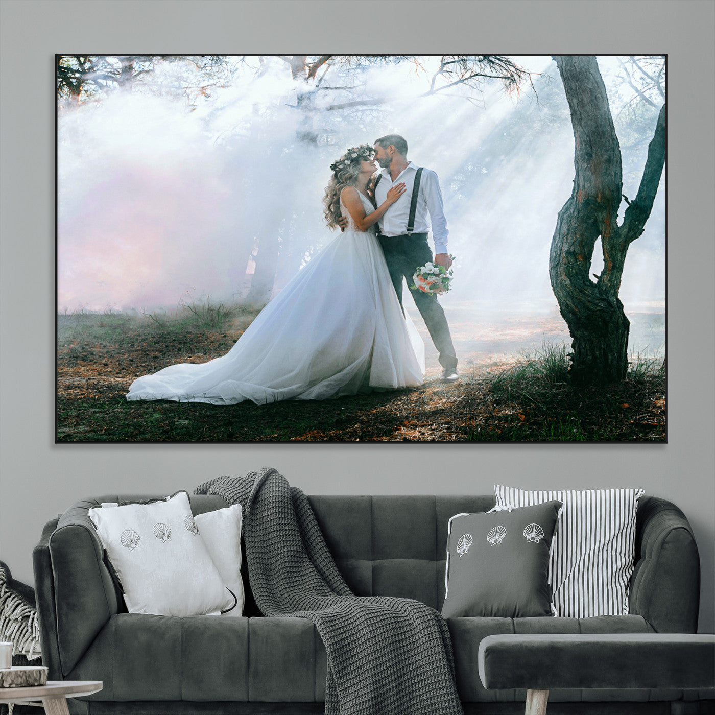 SEG-FC-51X34_Oversize - Forest Wedding Wall Art – Romantic Bride and Groom Canvas Print, Enchanted Woodland Photography Decor for Bedroom, Living Room, or Wedding Gift