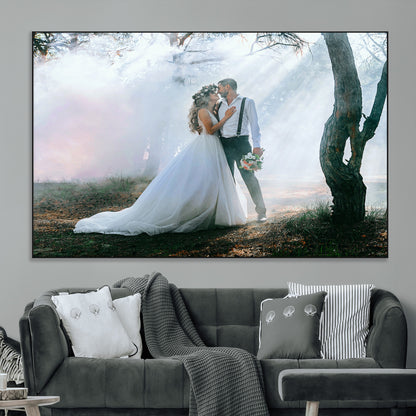 SEG-FC-51X34_Oversize - Forest Wedding Wall Art – Romantic Bride and Groom Canvas Print, Enchanted Woodland Photography Decor for Bedroom, Living Room, or Wedding Gift