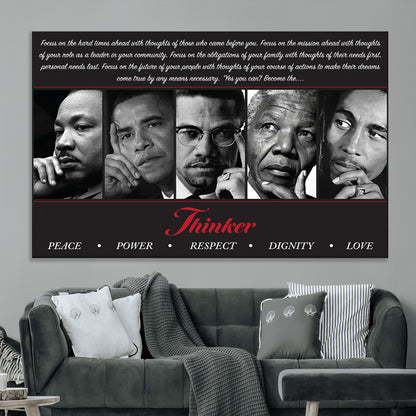 Monochrome canvas of iconic Black leaders with a powerful quote, perfect for modern spaces with a cultural or motivational theme.