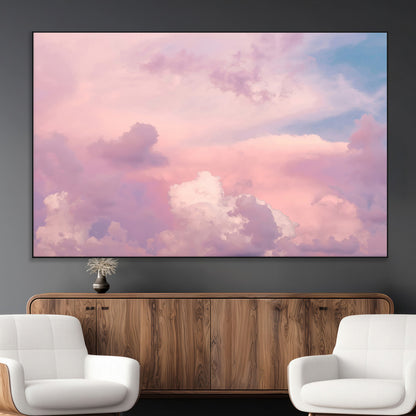 Soft pastel-colored clouds in shades of pink, purple, and blue, creating a dreamy and serene sky perfect for a calming decor touch.