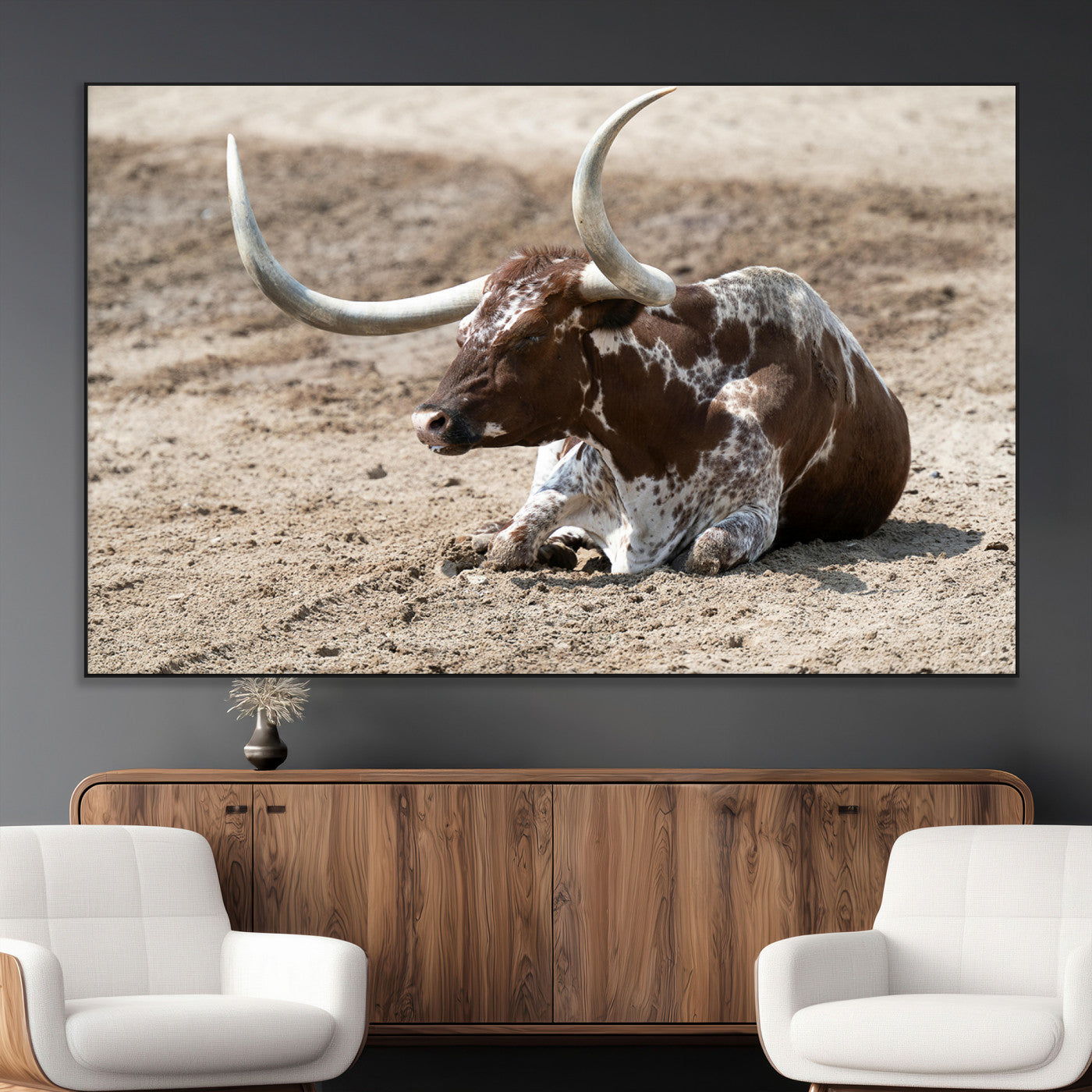 Texas Longhorn Wall Art Canvas Print, Framed Country Living Art Picture Print, Farmhouse Aesthetic Perfect Western Rustic Decor Artwork