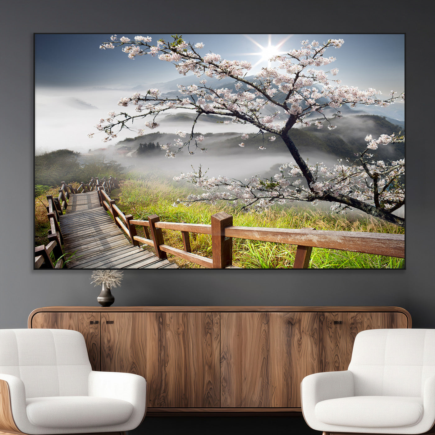 Sakura Cherry Blossom Pathway Canvas Wall Art – Tranquil Walk Through Blossoming Nature – Ready to Hang