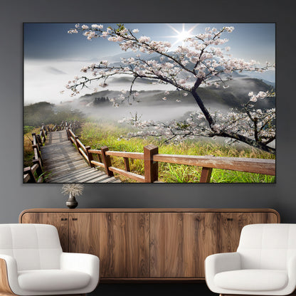 Sakura Cherry Blossom Pathway Canvas Wall Art – Tranquil Walk Through Blossoming Nature – Ready to Hang