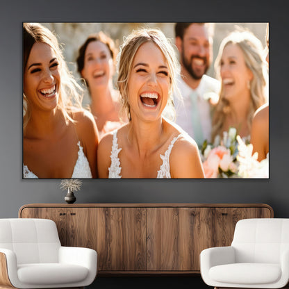 SEG-FC-51X34_Oversize - Joyful Wedding Wall Art – Laughing Bride and Bridesmaids Canvas Print, Romantic Celebration Photography Decor for Bedroom, Living Room, or Wedding Gift