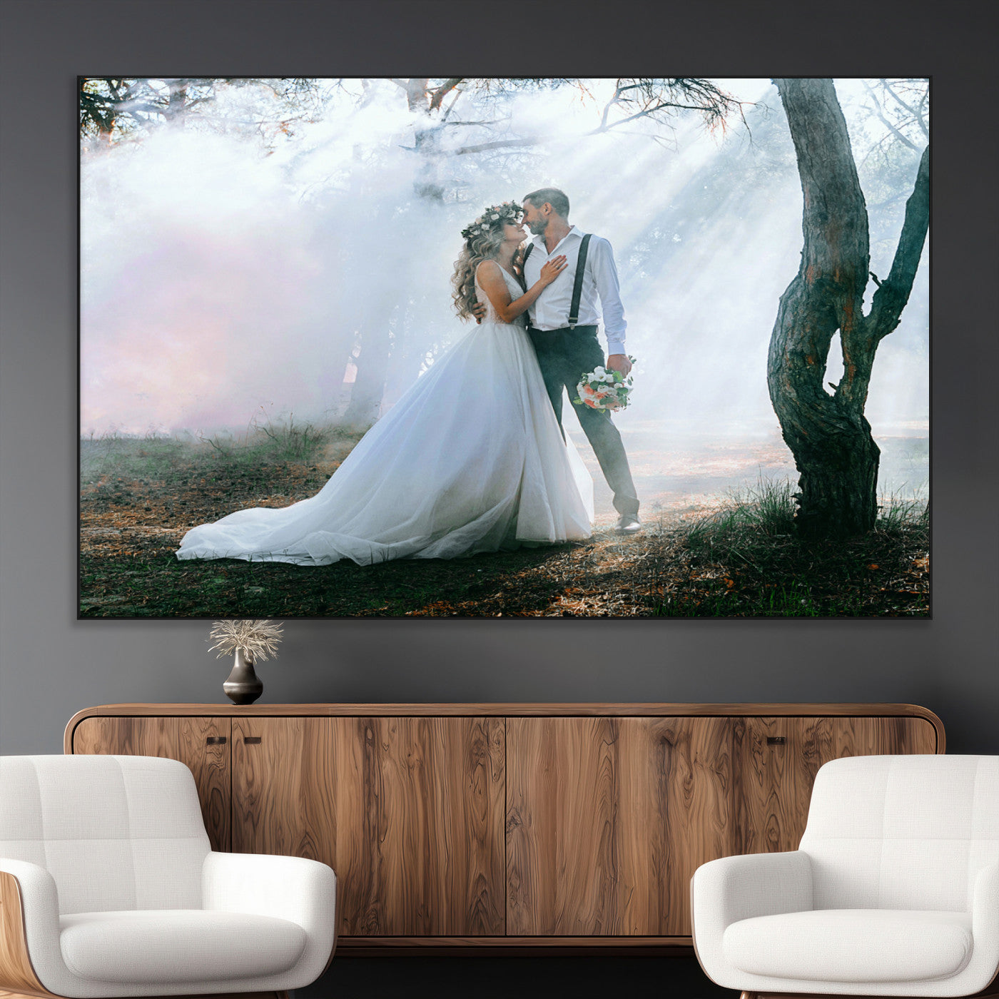 SEG-FC-51X34_Oversize - Forest Wedding Wall Art – Romantic Bride and Groom Canvas Print, Enchanted Woodland Photography Decor for Bedroom, Living Room, or Wedding Gift