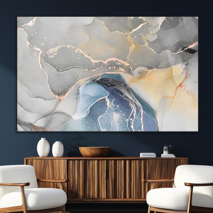 63211-SEG-FC-51X34_Oversize_Oversize-Abstract Fluid Art Wall Decor – Blue, Gray & Gold Canvas Print, Modern Home and Office Wall Art Decor for Living Room, Bedroom or Workspace