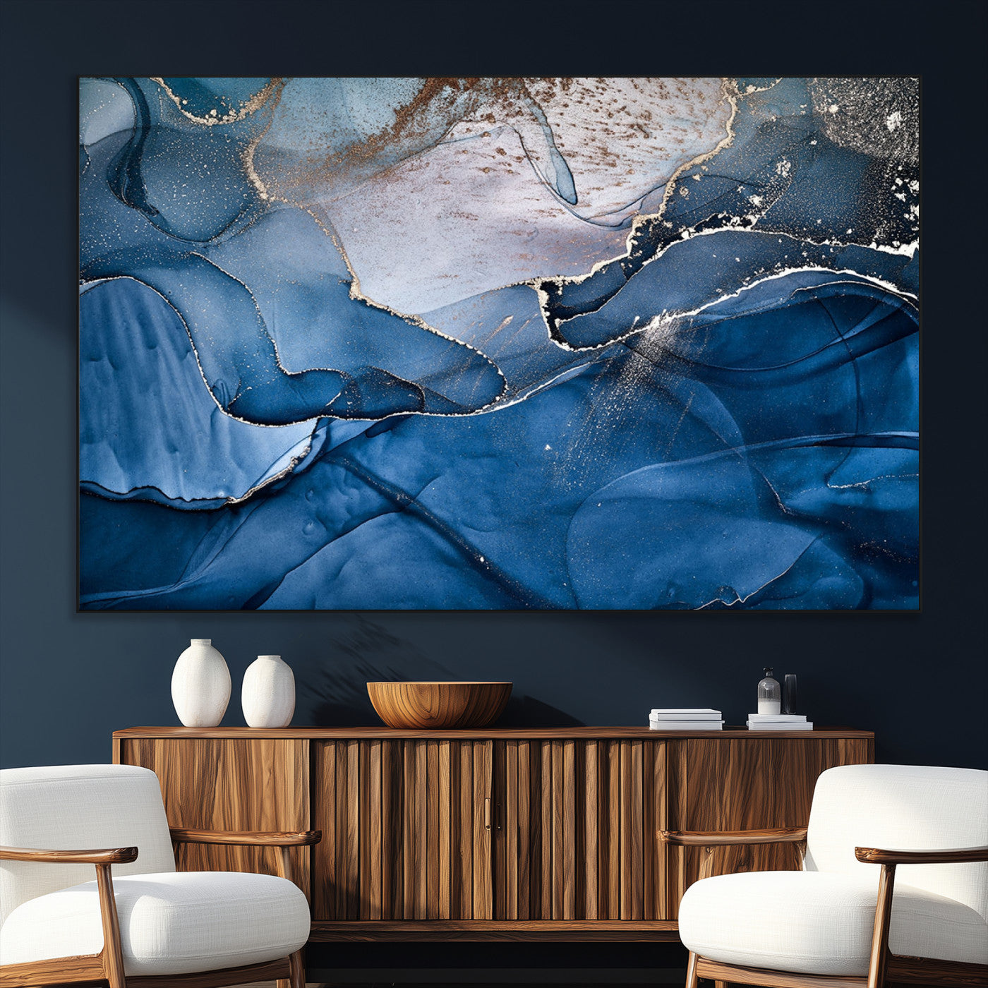 27810-SEG-FC-51X34_Oversize_Oversize-Abstract Blue Gold Fluid Art Wall Decor – Modern Canvas Print, Elegant Home & Office Wall Art, Stylish Living Room or Bedroom Decoration