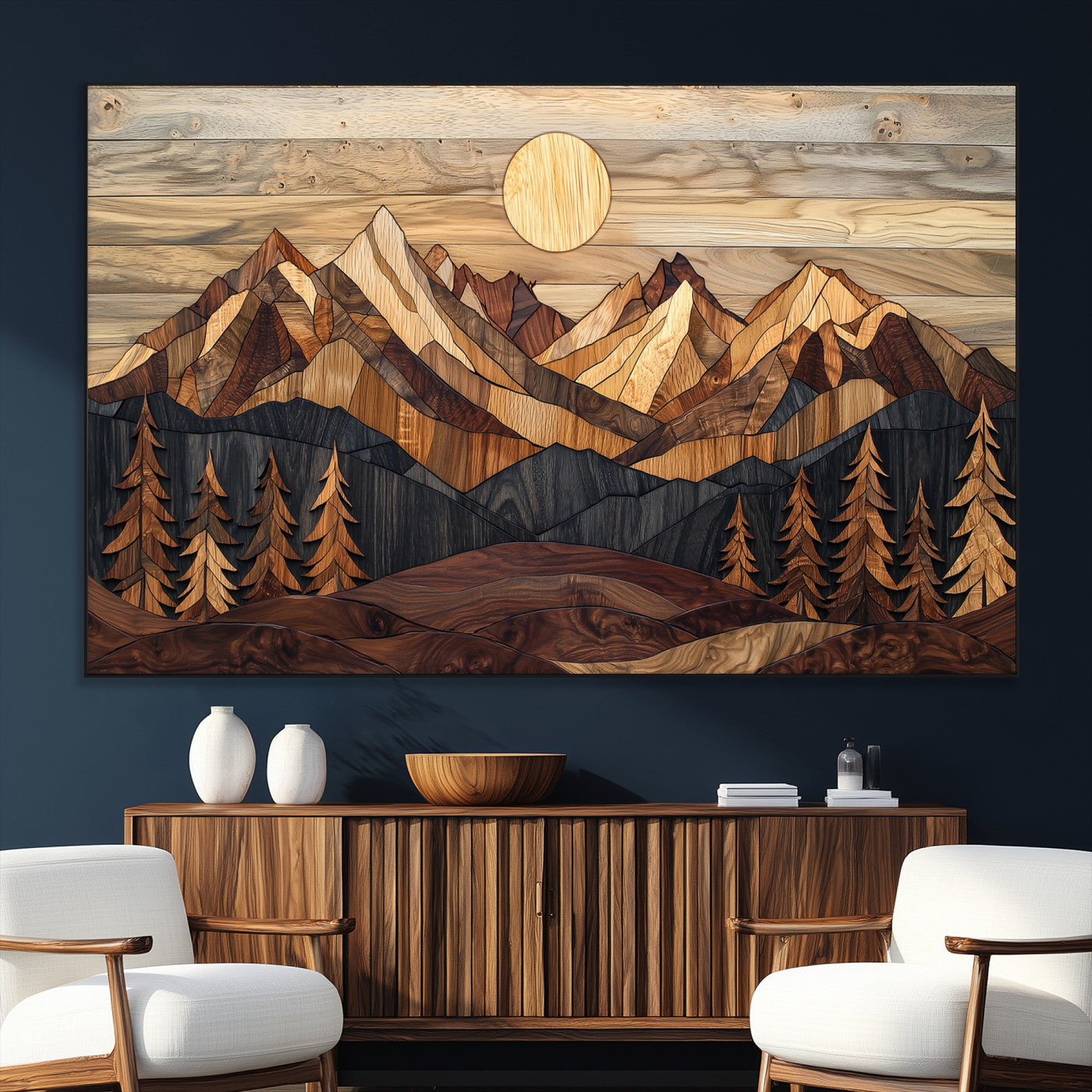 Mountain Landscape Wall Art Print - Sunset Hills Canvas Print, featuring an abstract nature scene with earthy tones and misty peaks, perfect for boho and modern decor.