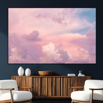 Soft pastel-colored clouds in shades of pink, purple, and blue, creating a dreamy and serene sky perfect for a calming decor touch.